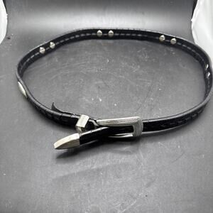 Brighton Black Leather Belt With Silver Toned Western Style Medium